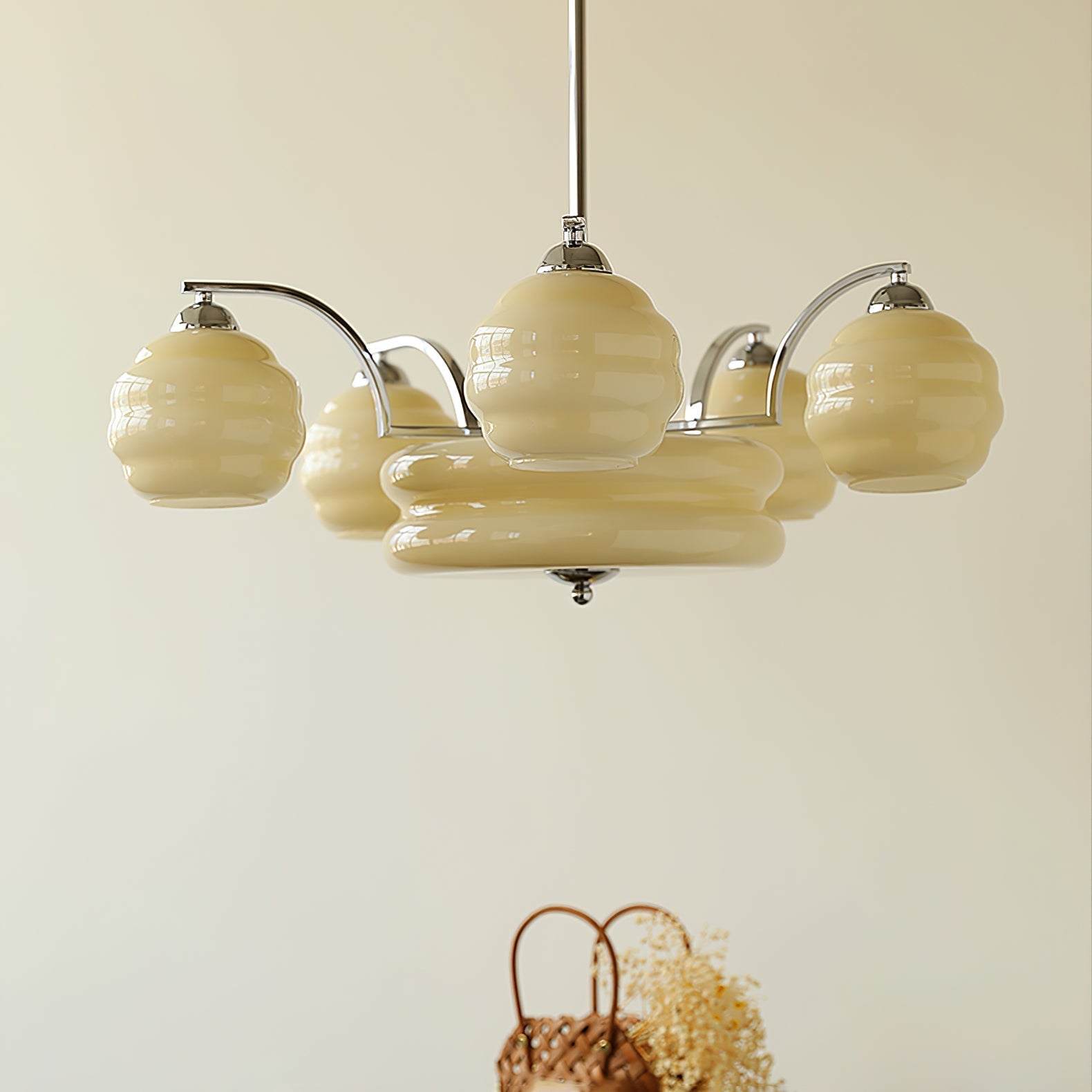 Lustra Chandelier Art Deco Vintage Gold Glass Shades-Neutral Decor