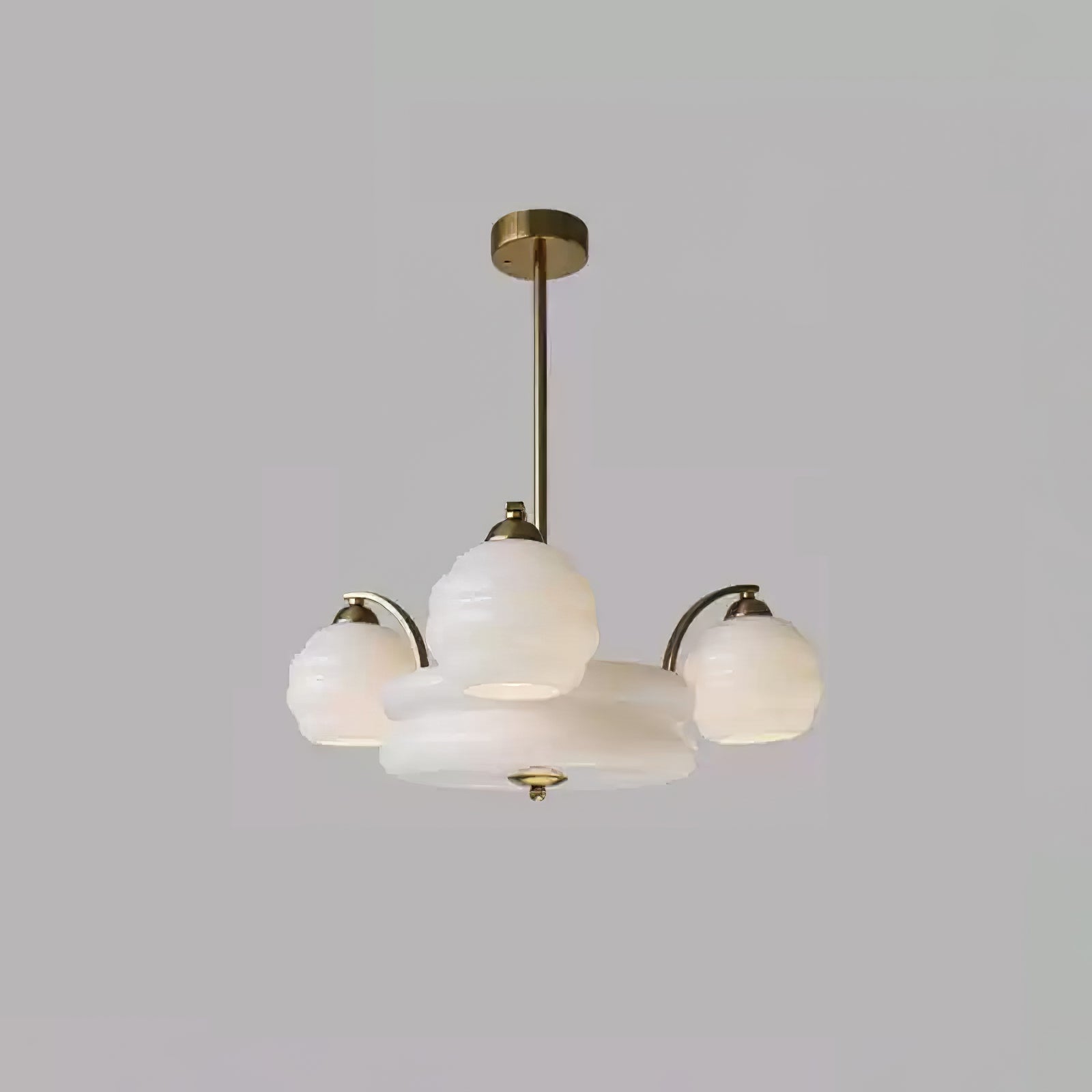 Lustra Chandelier Art Deco Vintage Gold Glass Shades-Neutral Decor