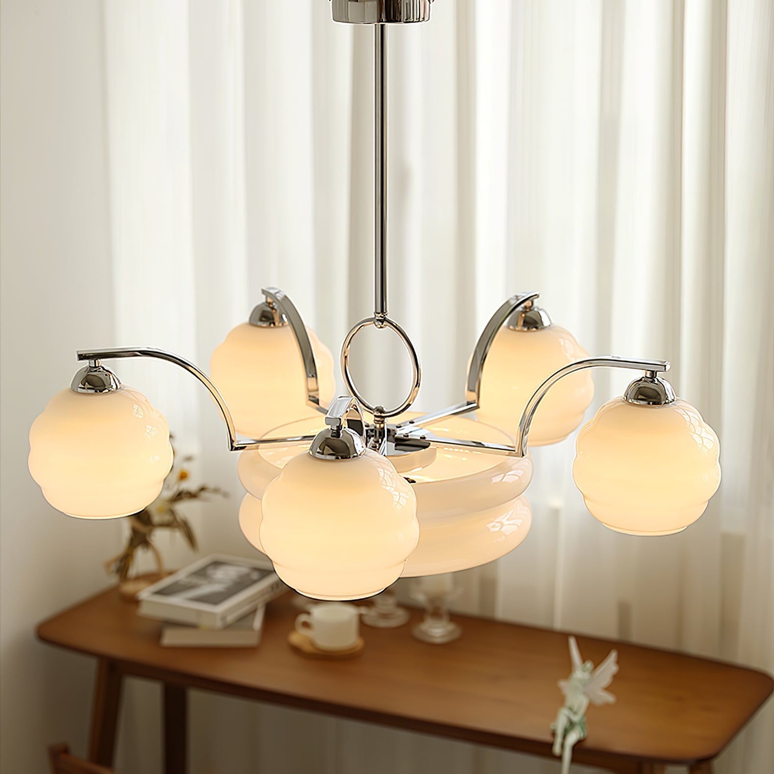 Lustra Chandelier Art Deco Vintage Gold Glass Shades-Neutral Decor