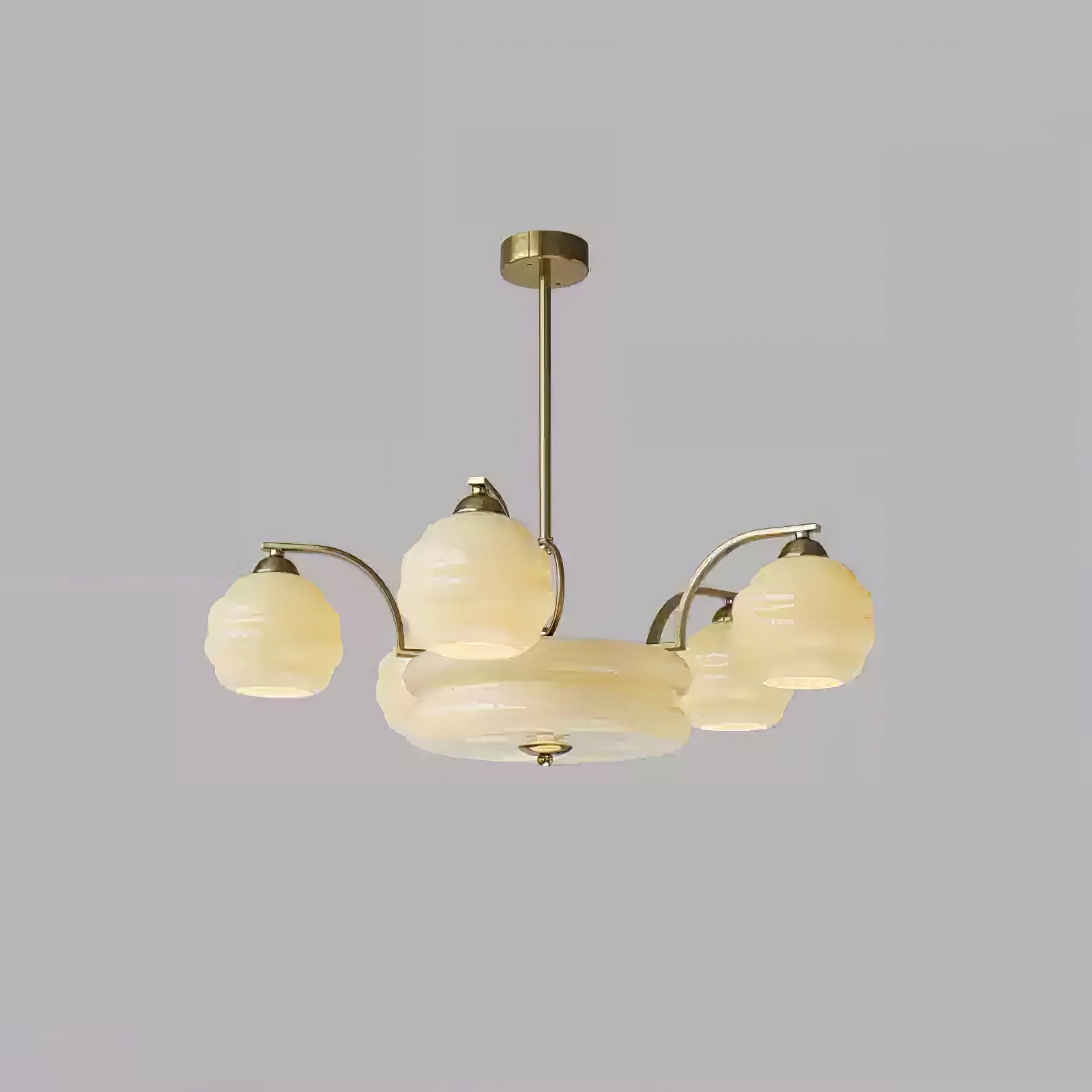 Lustra Chandelier Art Deco Vintage Gold Glass Shades-Neutral Decor