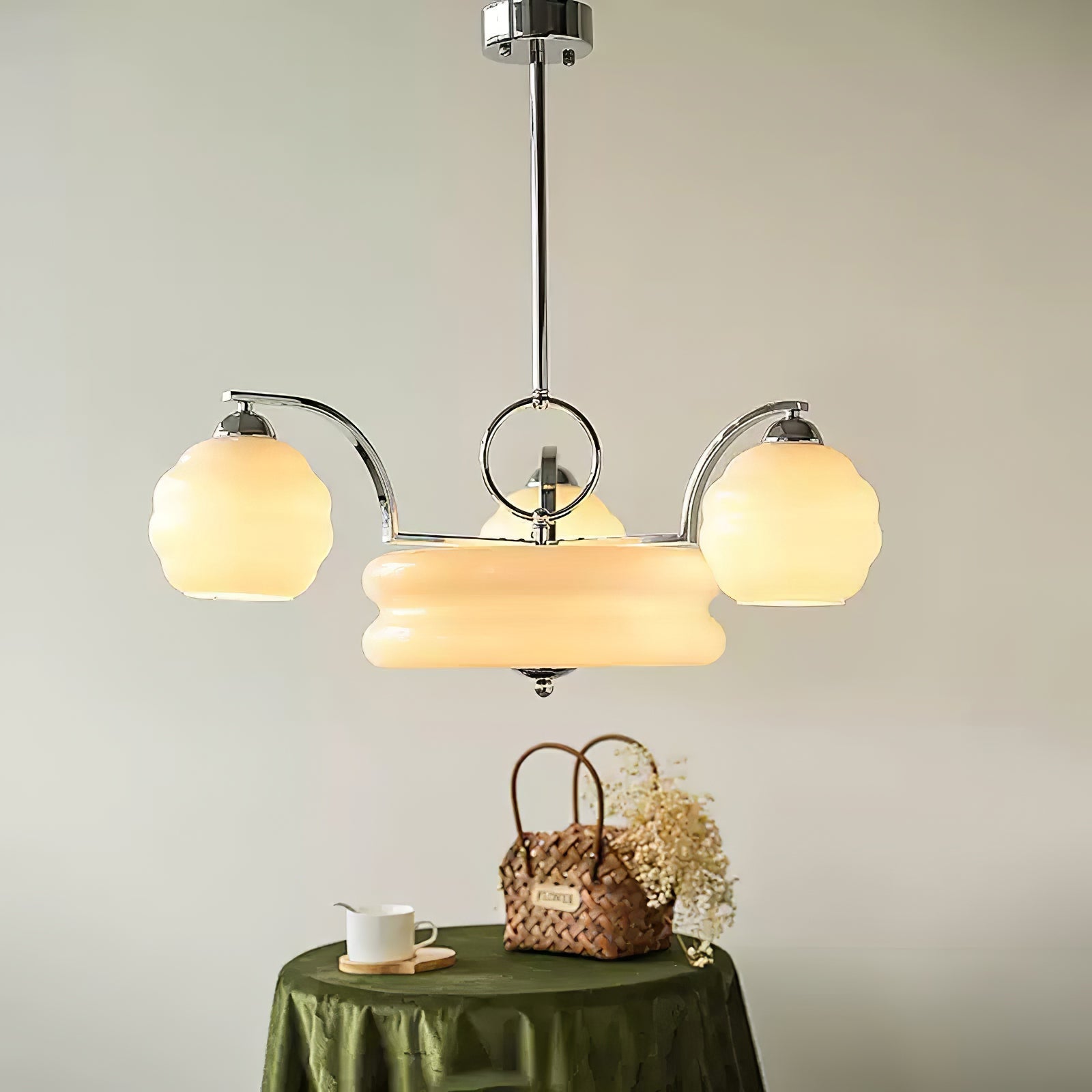Lustra Chandelier Art Deco Vintage Gold Glass Shades-Neutral Decor