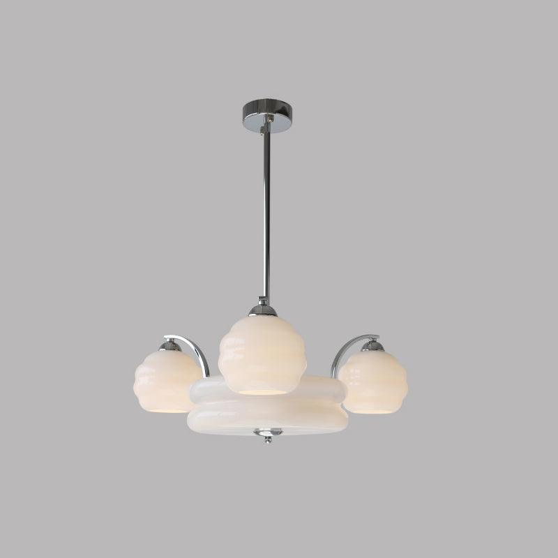 Lustra Chandelier Art Deco Vintage Gold Glass Shades-Neutral Decor