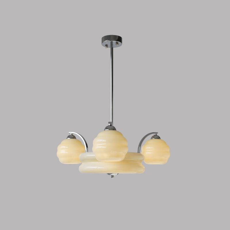 Lustra Chandelier Art Deco Vintage Gold Glass Shades-Neutral Decor