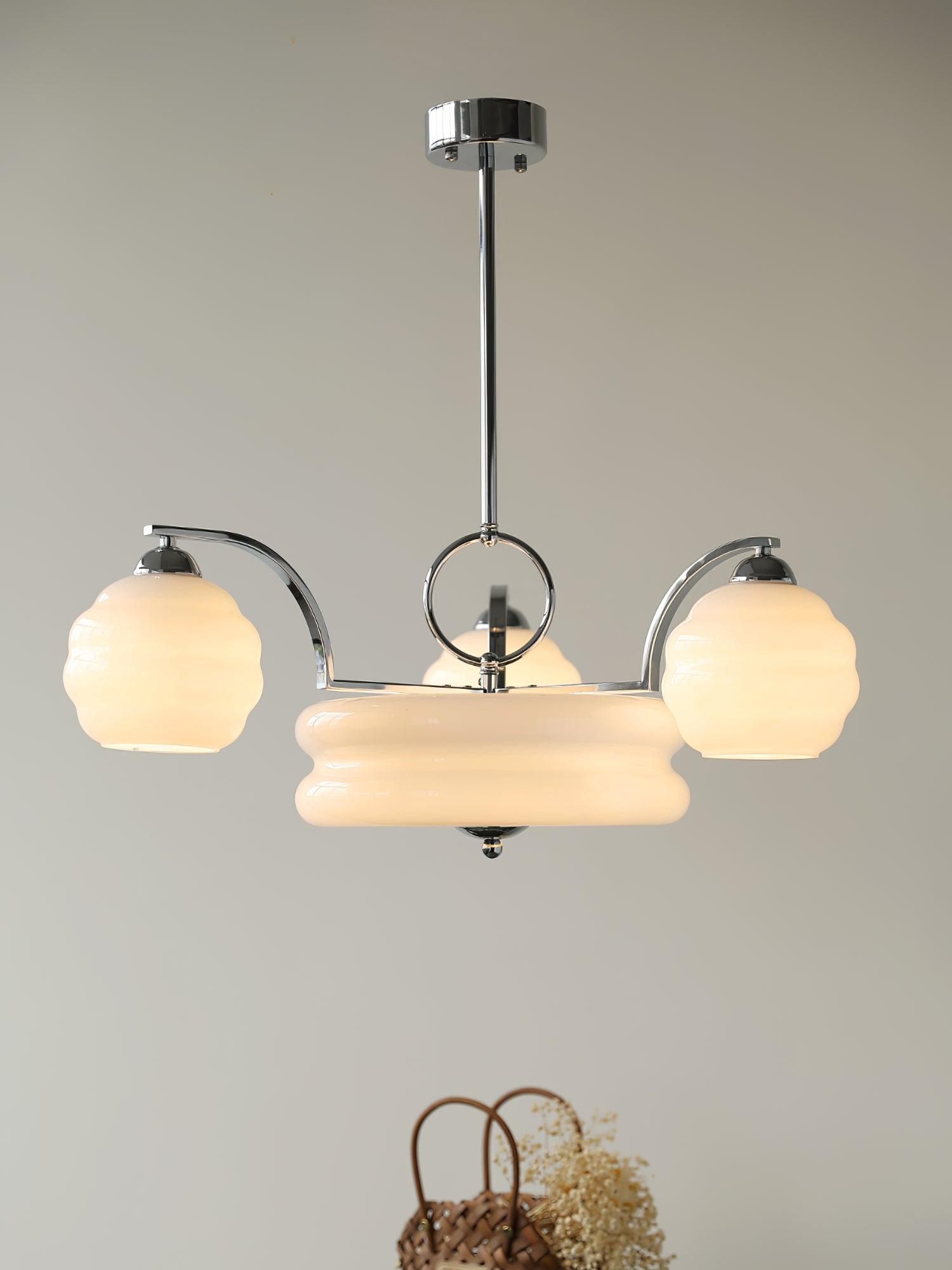 Lustra Chandelier Art Deco Vintage Gold Glass Shades-Neutral Decor