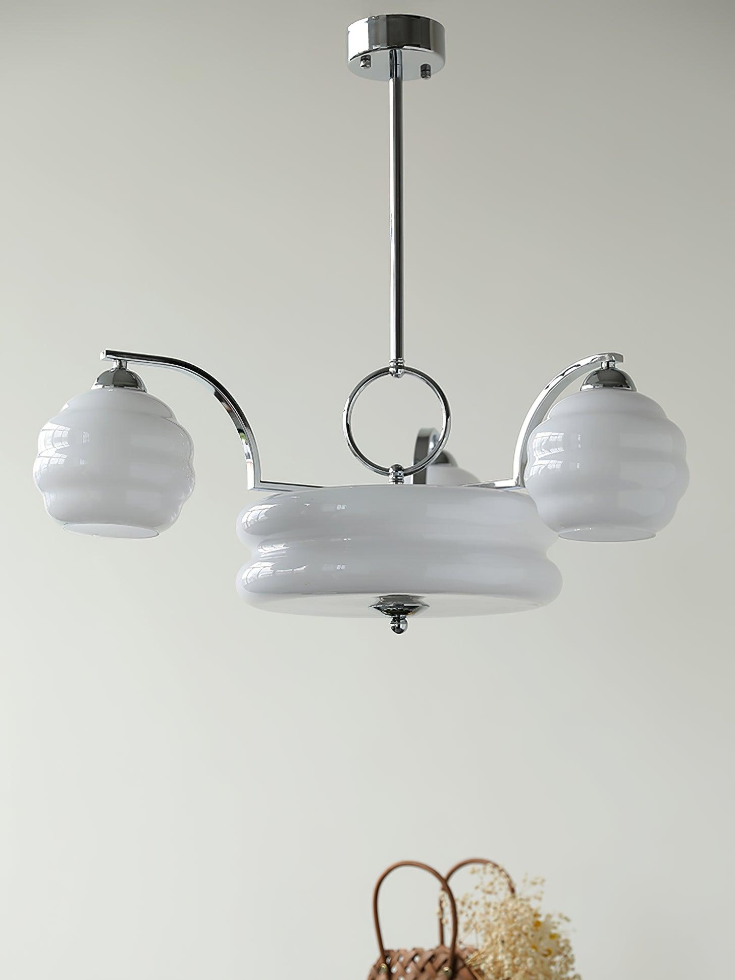 Lustra Chandelier Art Deco Vintage Gold Glass Shades-Neutral Decor
