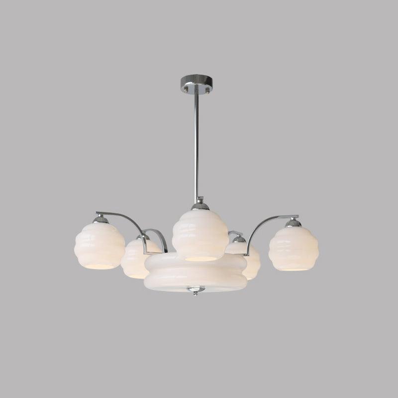 Lustra Chandelier Art Deco Vintage Gold Glass Shades-Neutral Decor