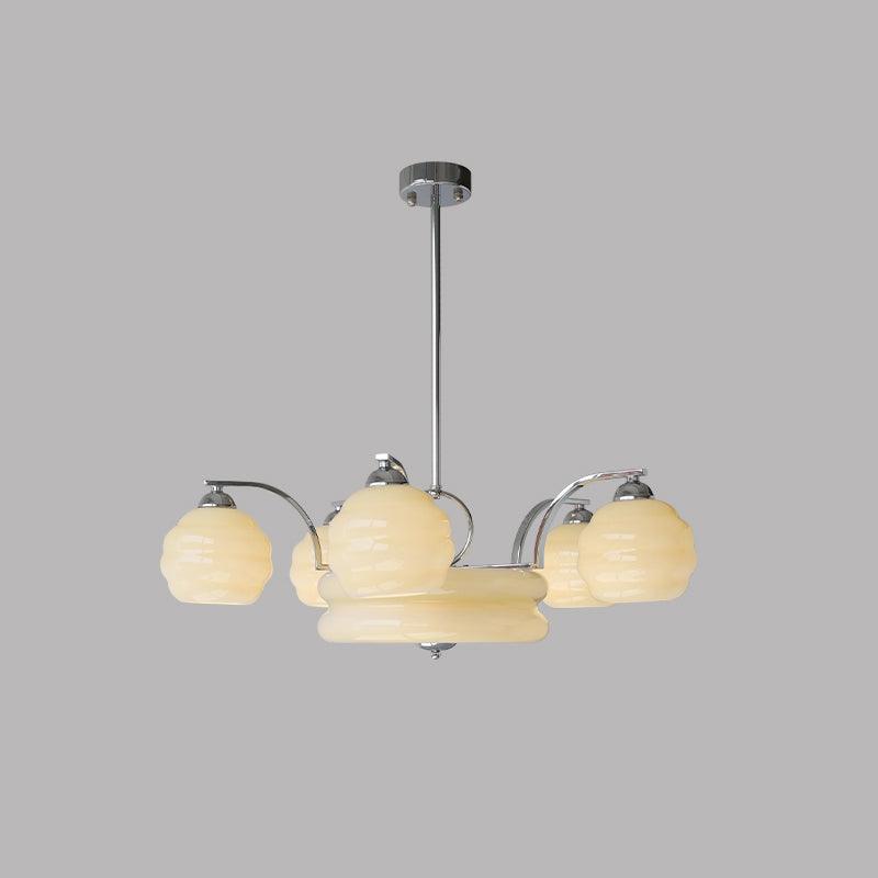 Lustra Chandelier Art Deco Vintage Gold Glass Shades-Neutral Decor