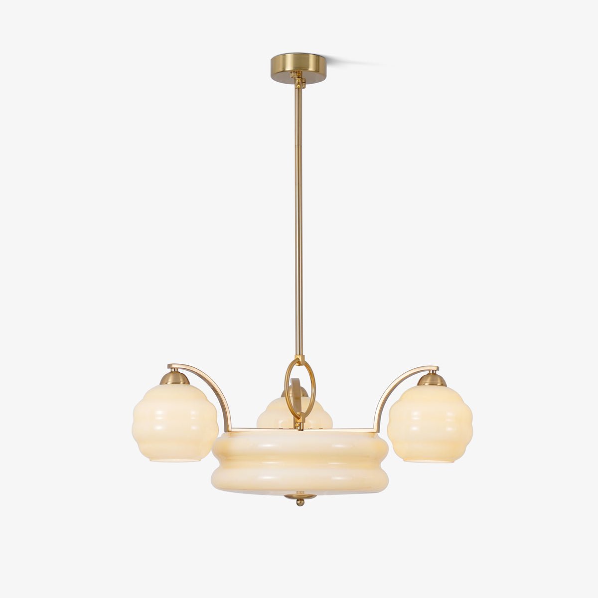 Lustra Chandelier Art Deco Vintage Gold Glass Shades-Neutral Decor