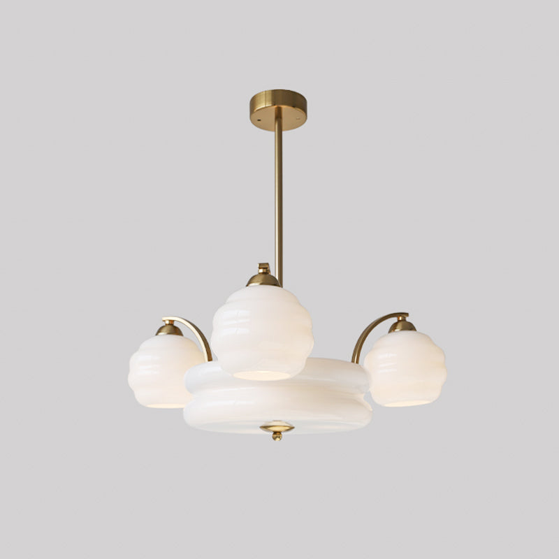 Lustra Chandelier Art Deco Vintage Gold Glass Shades-Neutral Decor