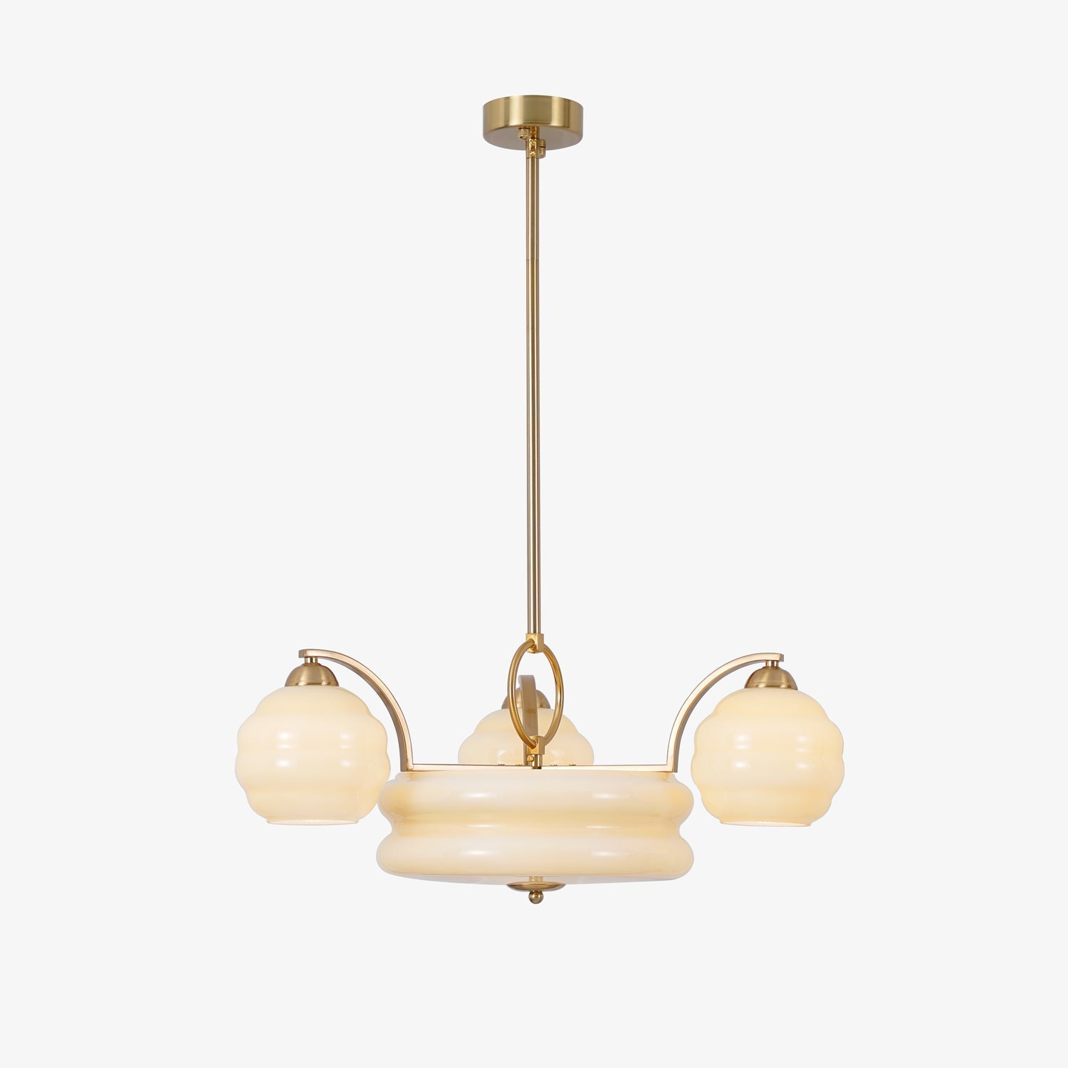 Lustra Chandelier Art Deco Vintage Gold Glass Shades-Neutral Decor