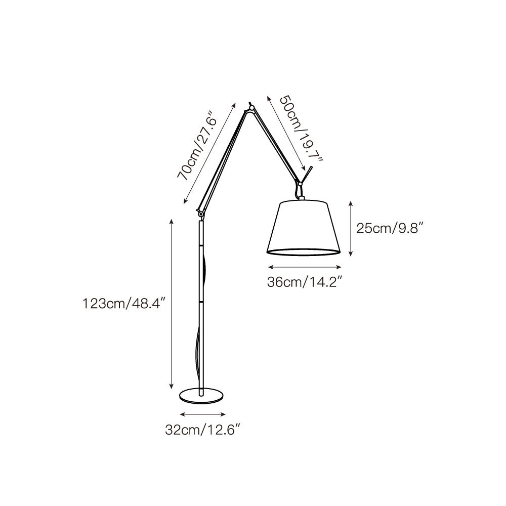 Costanza Floor Lamp with its flexible arm adjusted for reading.