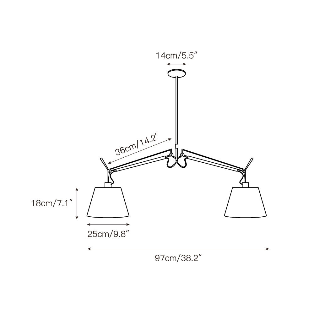 The two-head version of the Costanza Pendant Lamp in silver, ideal for long tables.