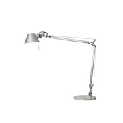 Articulated aluminum desk lamp in a silver finish.