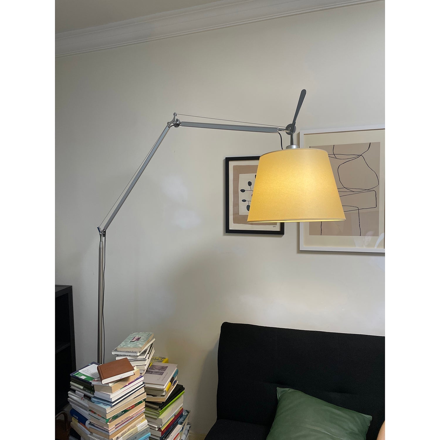 The beige lampshade option, unlit.