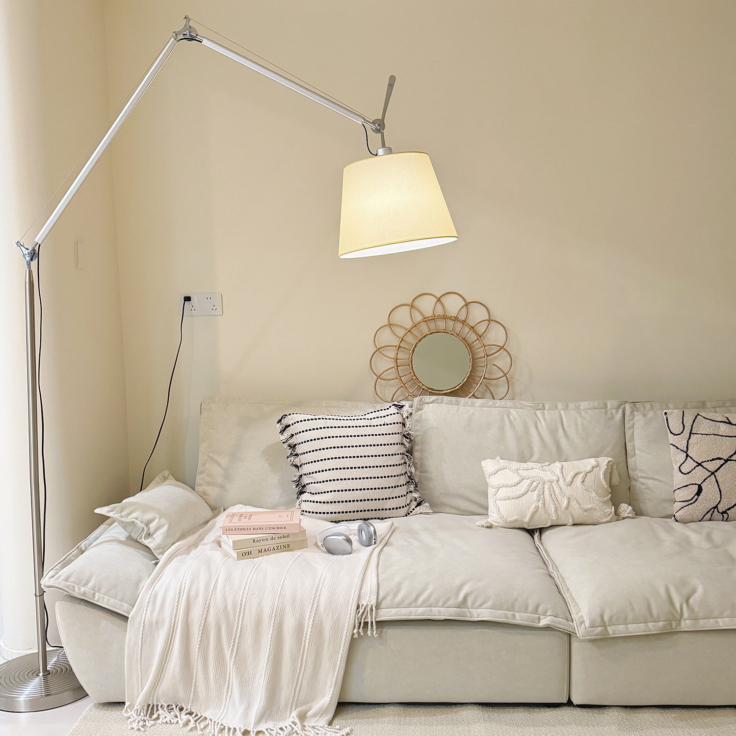 Close-up of the Costanza Floor Lamp's fabric lampshade.