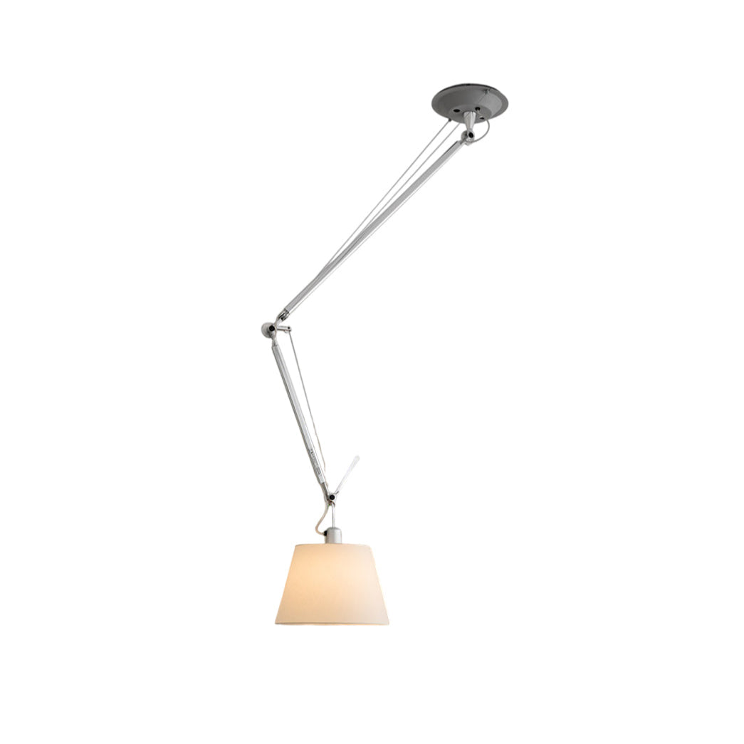 Costanza Pendant Lamp in silver finish suspended over a modern dining table.