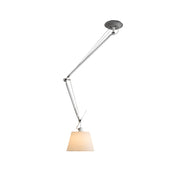 Costanza Pendant Lamp in silver finish suspended over a modern dining table.