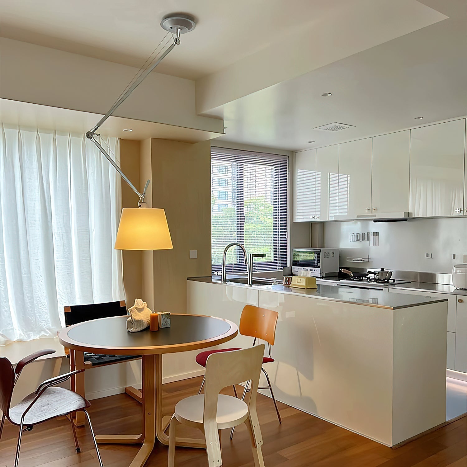 Angled view of the beige Costanza Pendant Lamp, highlighting its texture.