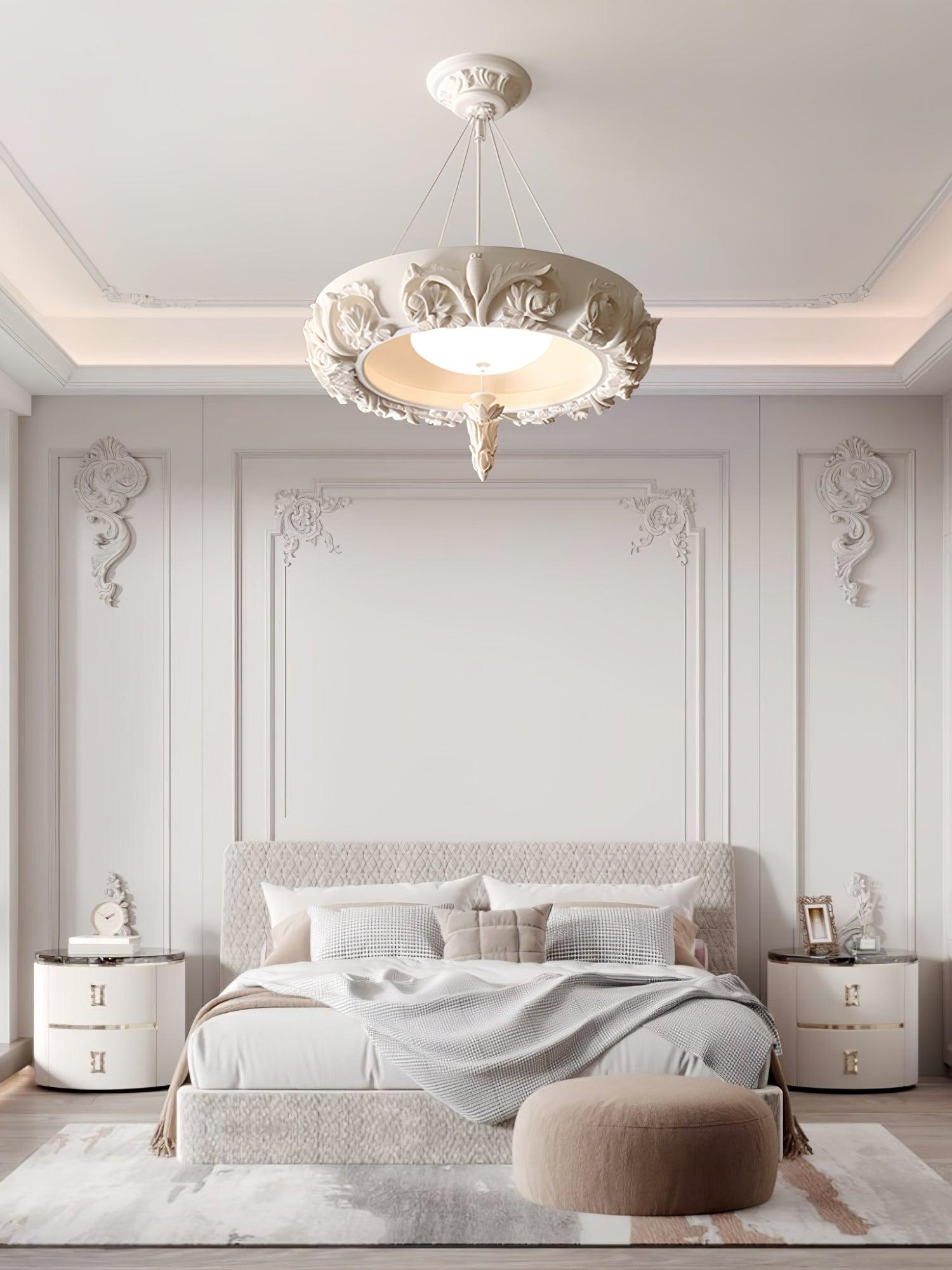 Rococo Plaster Pendant Chandelier-Neutral Decor