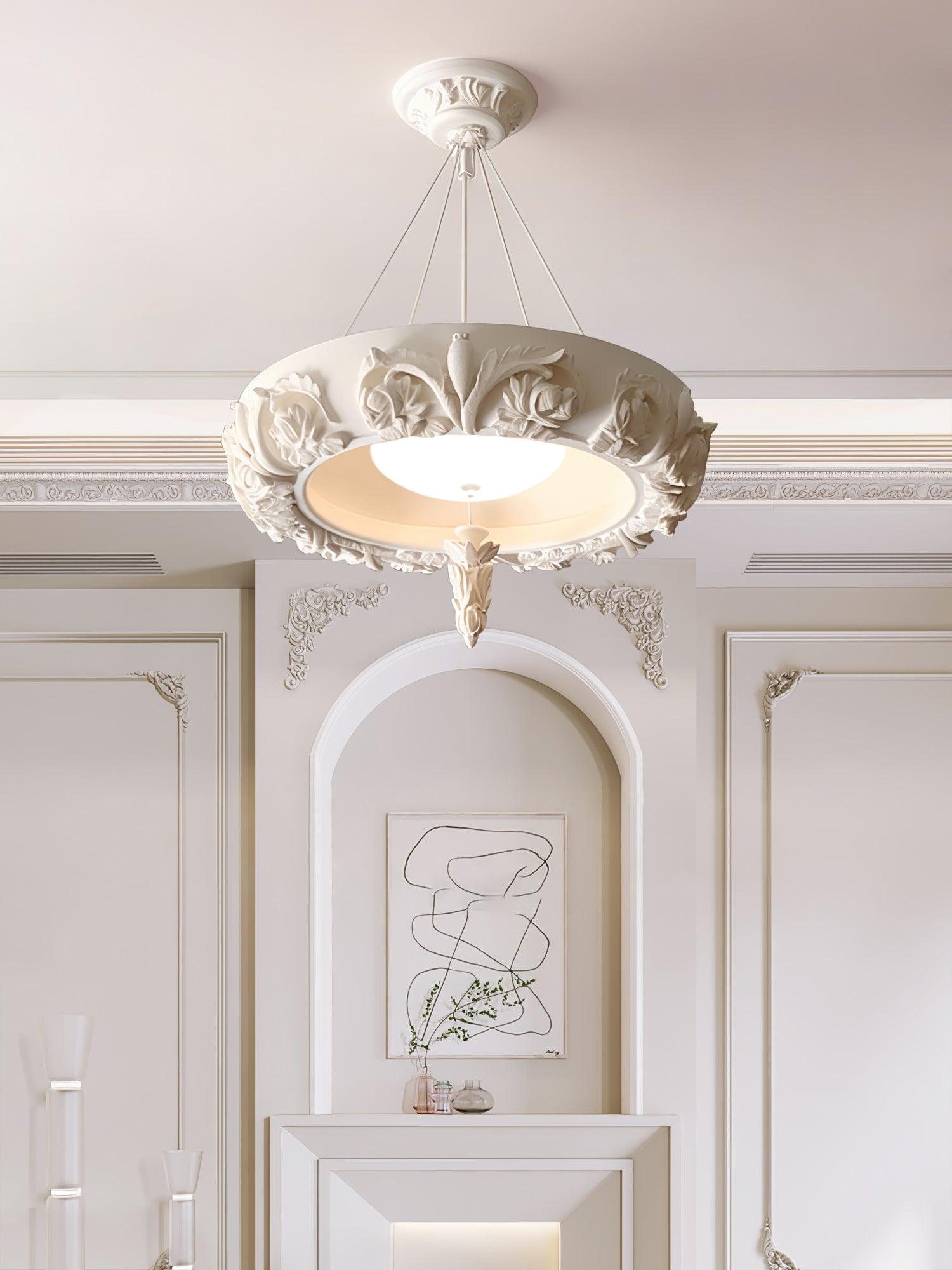 Rococo Plaster Pendant Chandelier-Neutral Decor