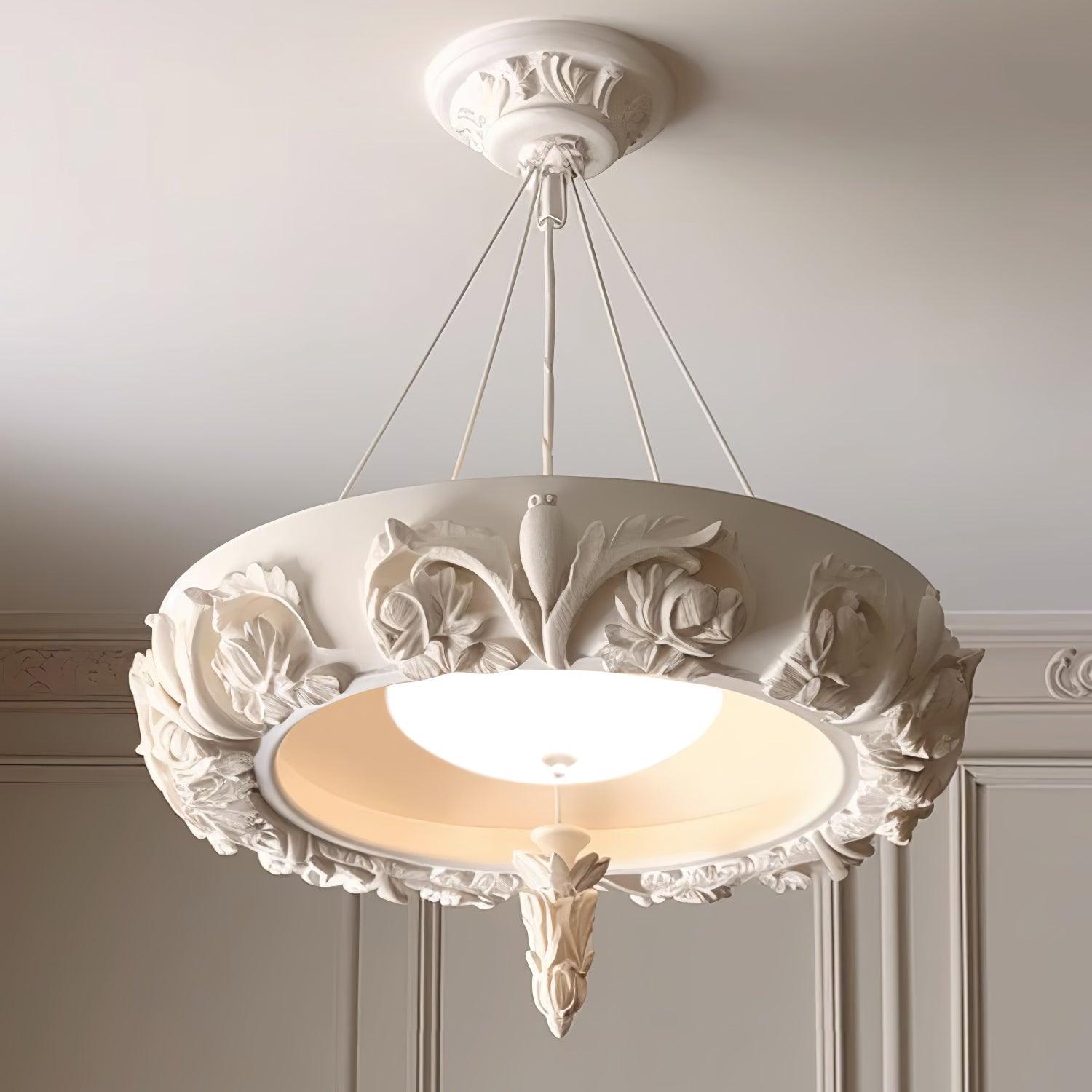 Rococo Plaster Pendant Chandelier-Neutral Decor