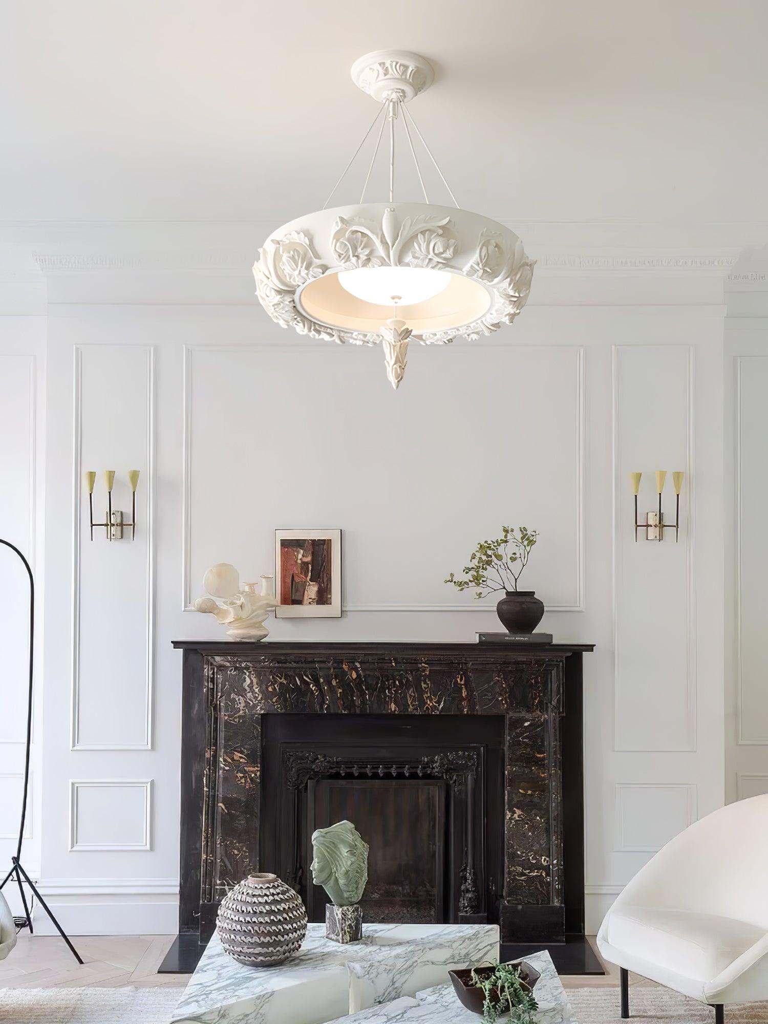 Rococo Plaster Pendant Chandelier-Neutral Decor
