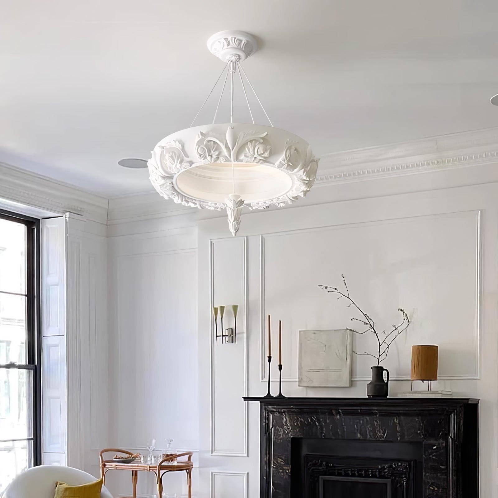 Rococo Plaster Pendant Chandelier-Neutral Decor