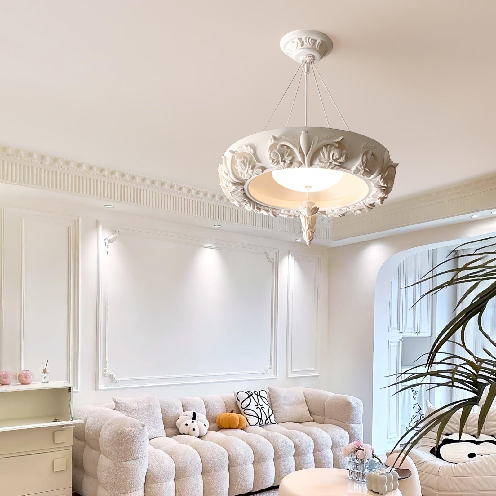 Rococo Plaster Pendant Chandelier-Neutral Decor