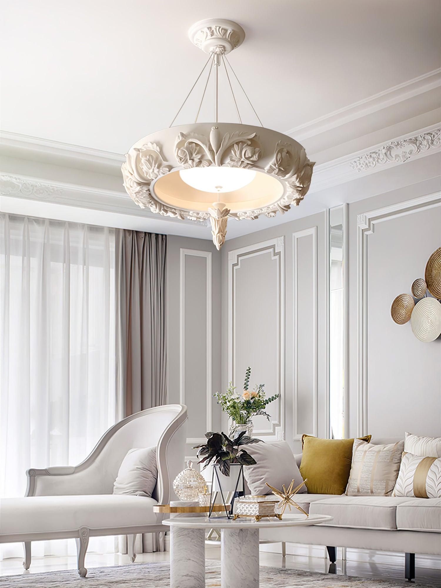 Rococo Plaster Pendant Chandelier-Neutral Decor