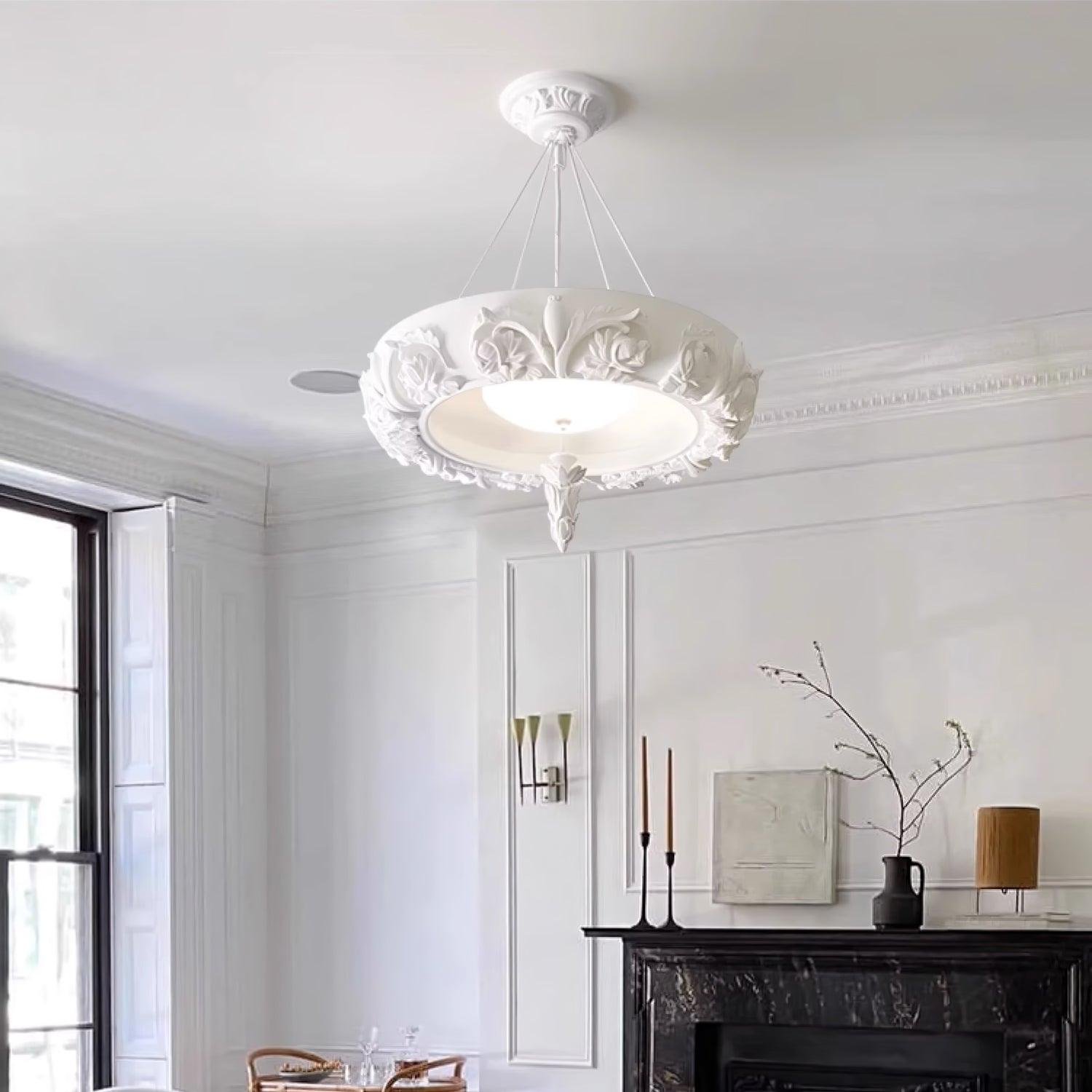Rococo Plaster Pendant Chandelier-Neutral Decor
