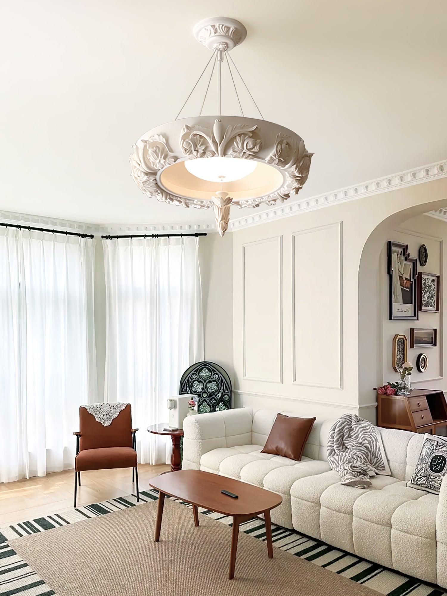 Rococo Plaster Pendant Chandelier-Neutral Decor
