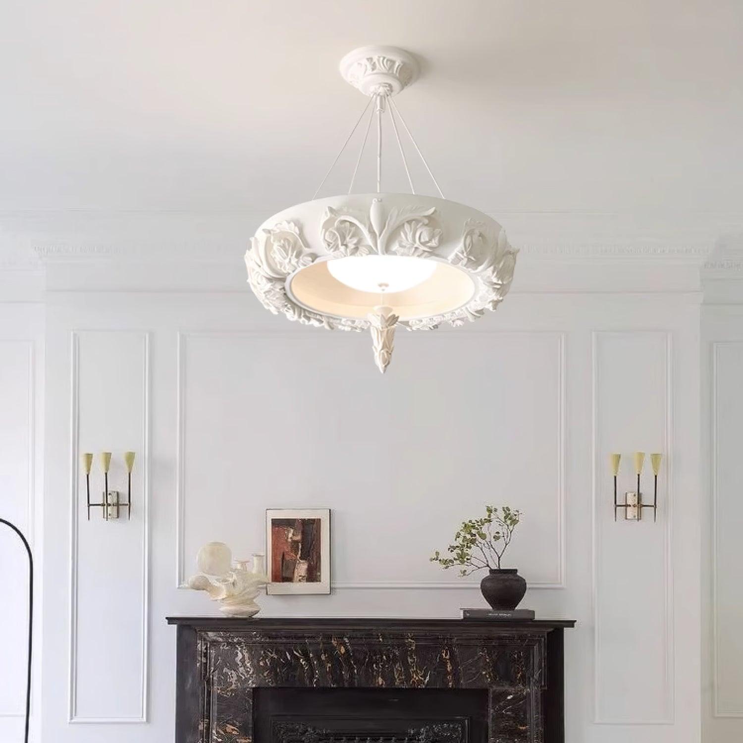 Rococo Plaster Pendant Chandelier-Neutral Decor