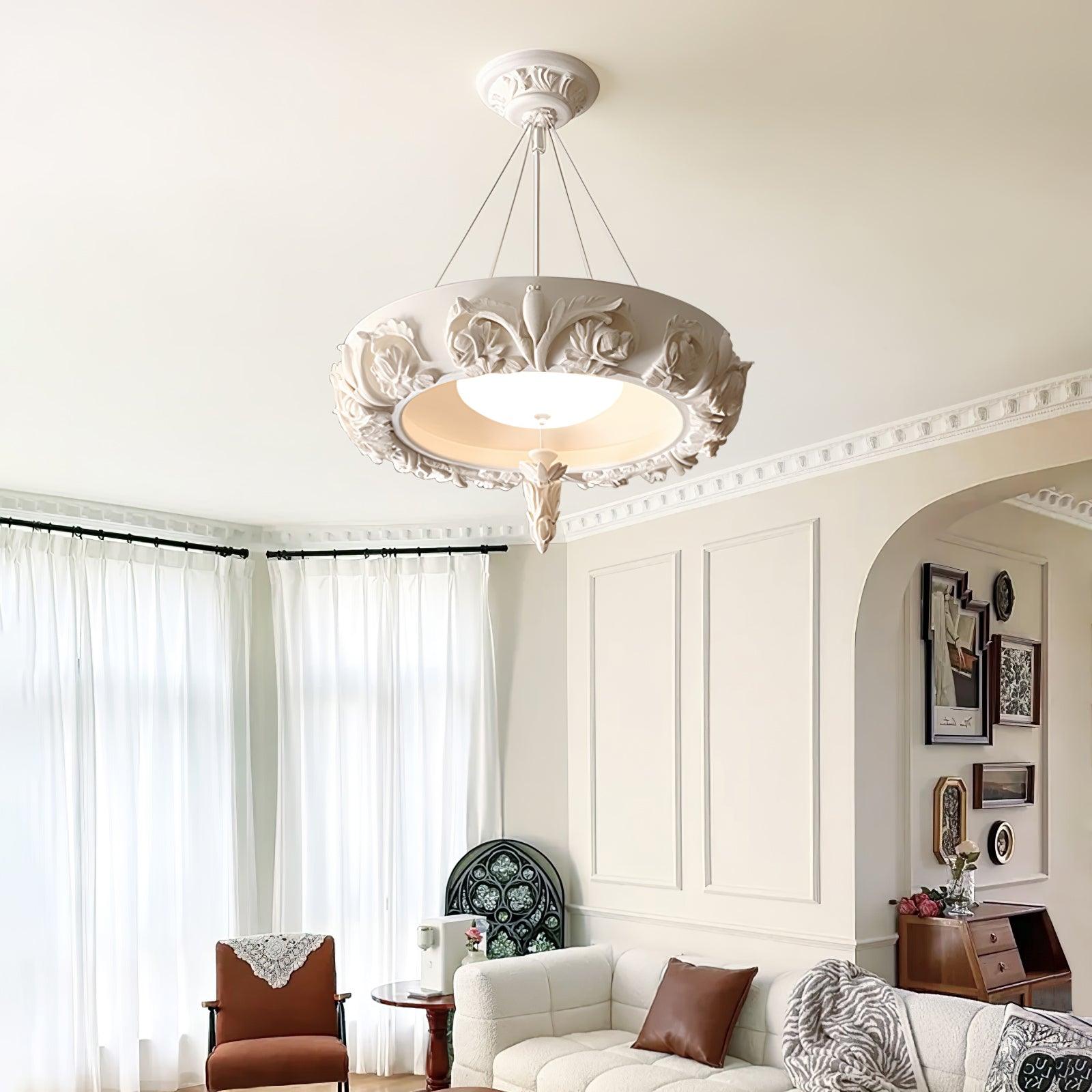 Rococo Plaster Pendant Chandelier-Neutral Decor