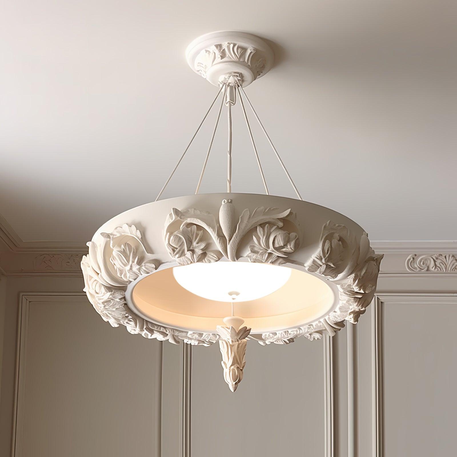 Rococo Plaster Pendant Chandelier-Neutral Decor