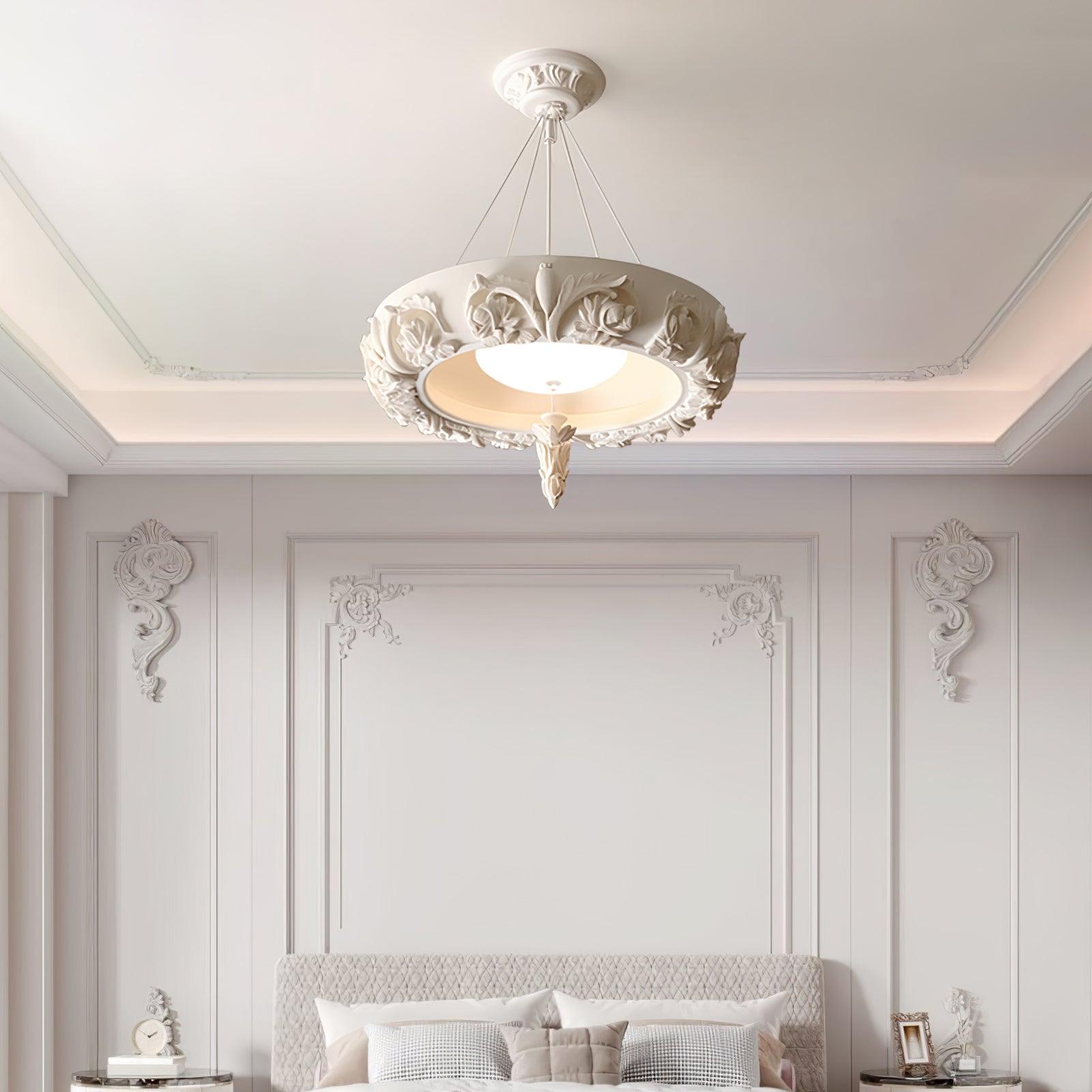 Rococo Plaster Pendant Chandelier-Neutral Decor