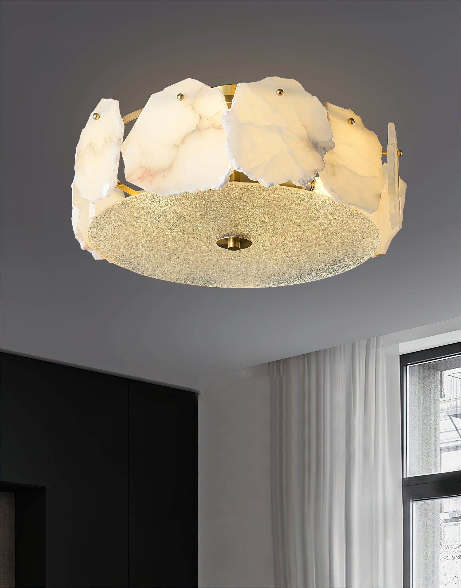 Gideon Sophisticated Disc Flat Alabaster Glass Ceiling Light-Neutral Decor