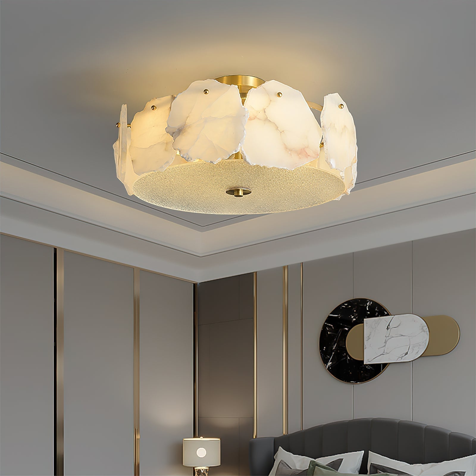 Gideon Sophisticated Disc Flat Alabaster Glass Ceiling Light-Neutral Decor
