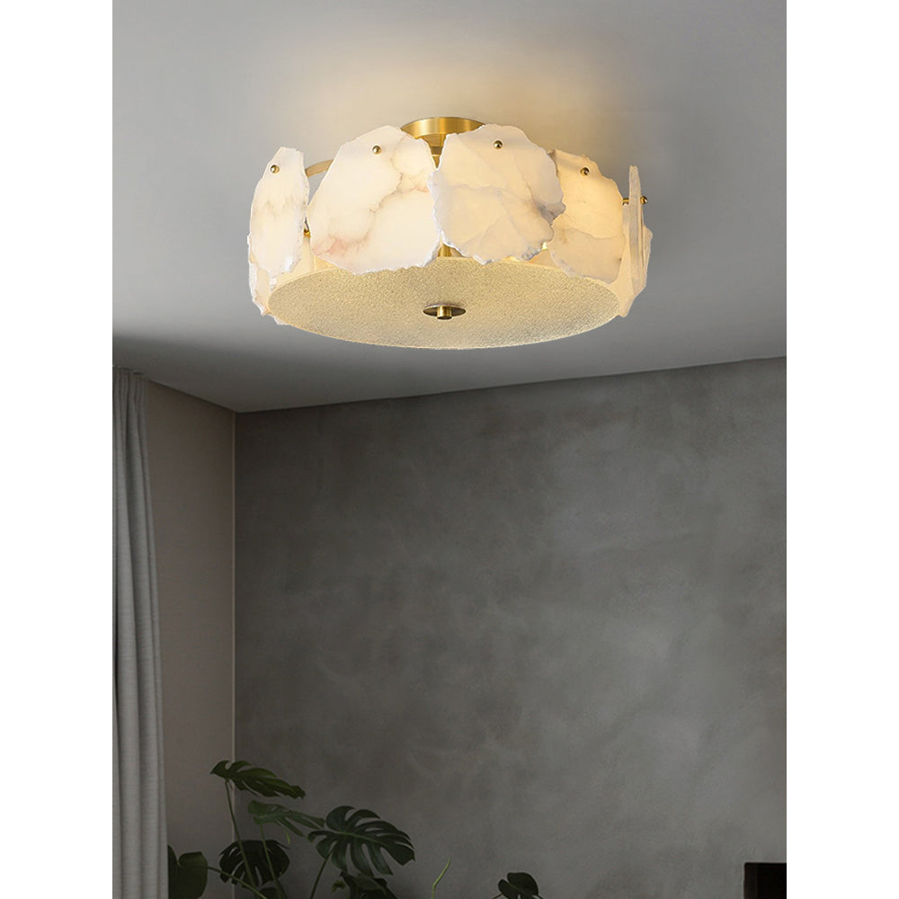 Gideon Sophisticated Disc Flat Alabaster Glass Ceiling Light-Neutral Decor