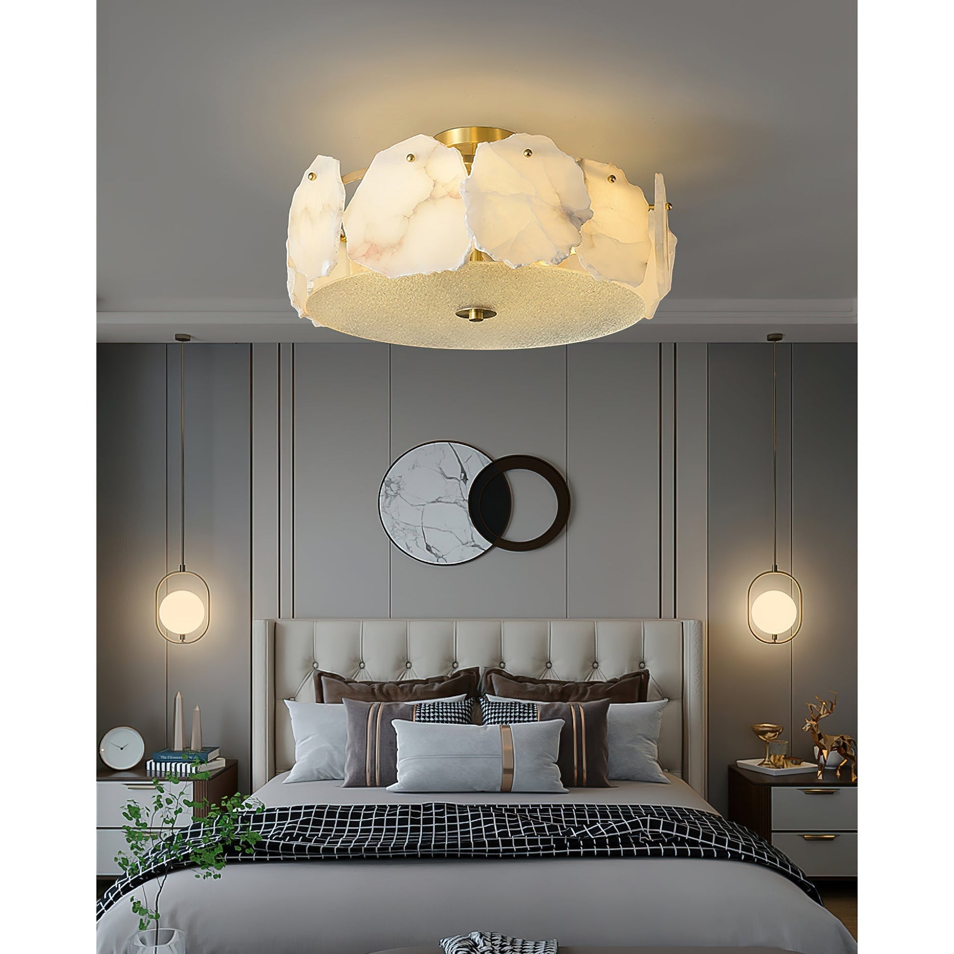 Gideon Sophisticated Disc Flat Alabaster Glass Ceiling Light-Neutral Decor