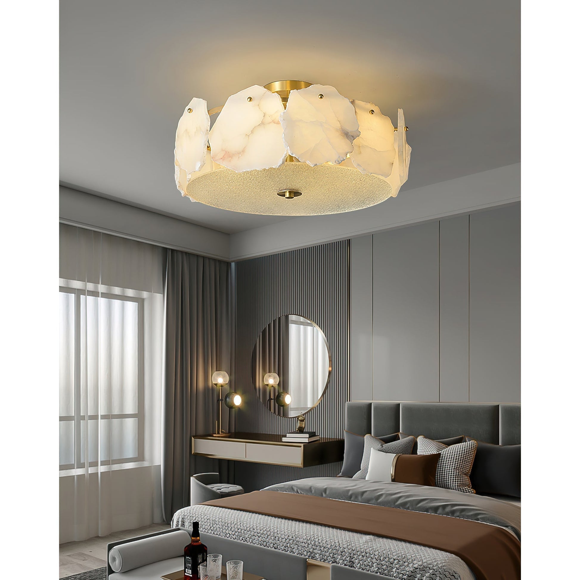Gideon Sophisticated Disc Flat Alabaster Glass Ceiling Light-Neutral Decor