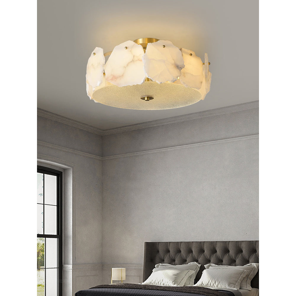 Gideon Sophisticated Disc Flat Alabaster Glass Ceiling Light-Neutral Decor