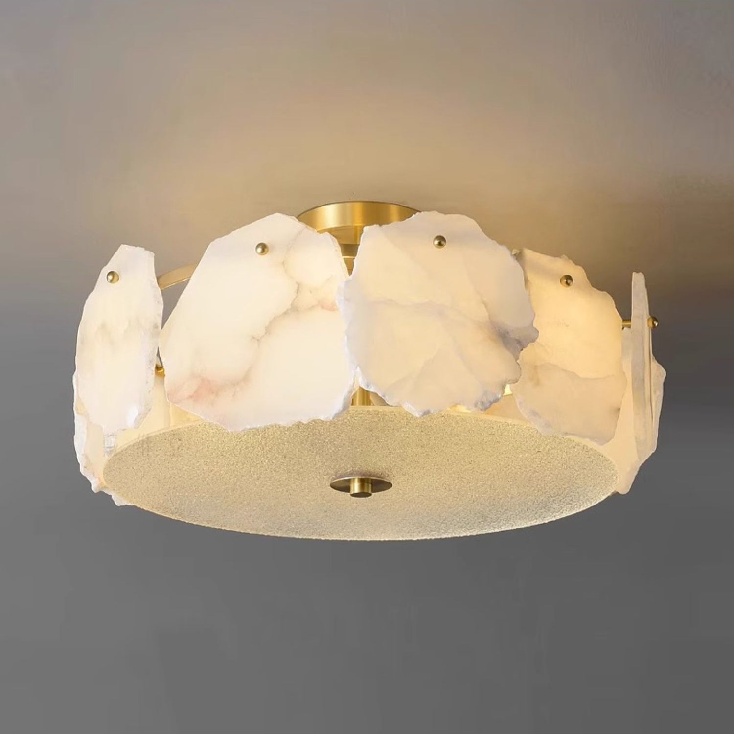 Gideon Sophisticated Disc Flat Alabaster Glass Ceiling Light-Neutral Decor
