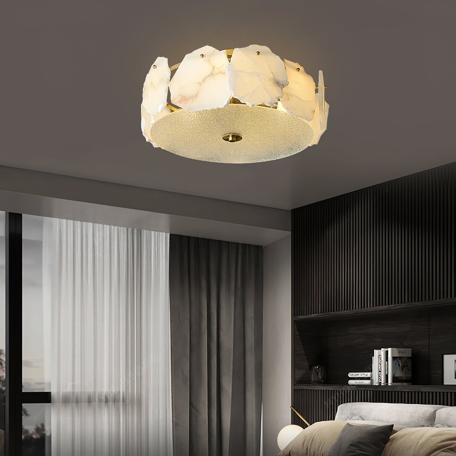 Gideon Sophisticated Disc Flat Alabaster Glass Ceiling Light-Neutral Decor
