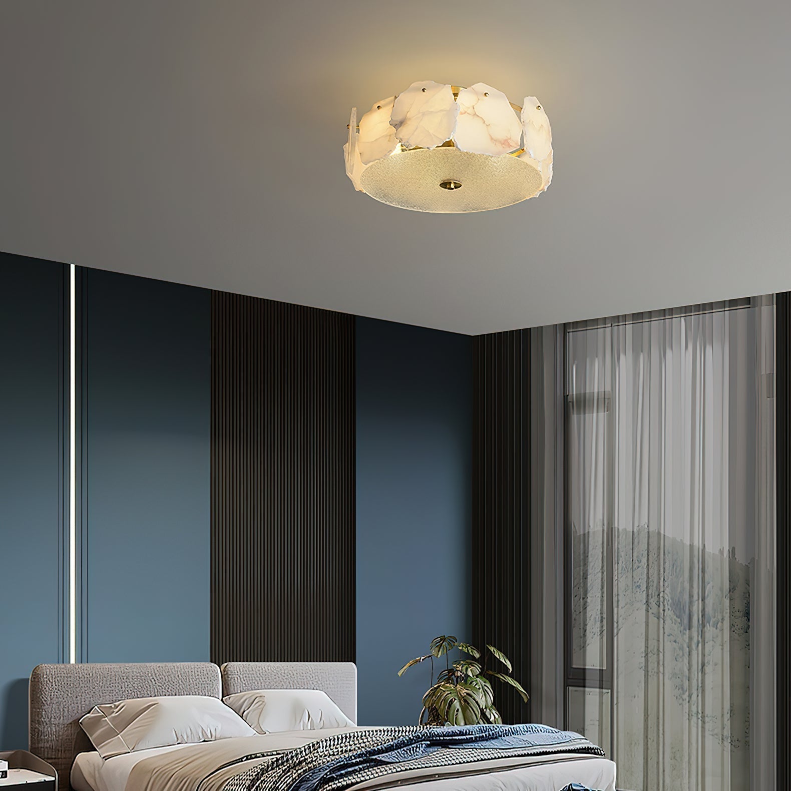 Gideon Sophisticated Disc Flat Alabaster Glass Ceiling Light-Neutral Decor