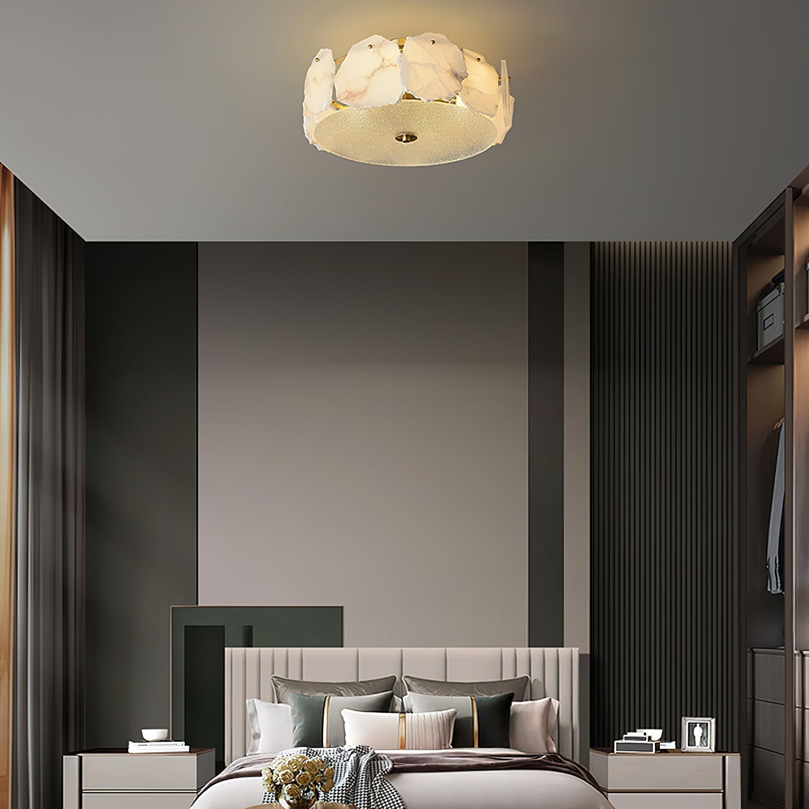 Gideon Sophisticated Disc Flat Alabaster Glass Ceiling Light-Neutral Decor