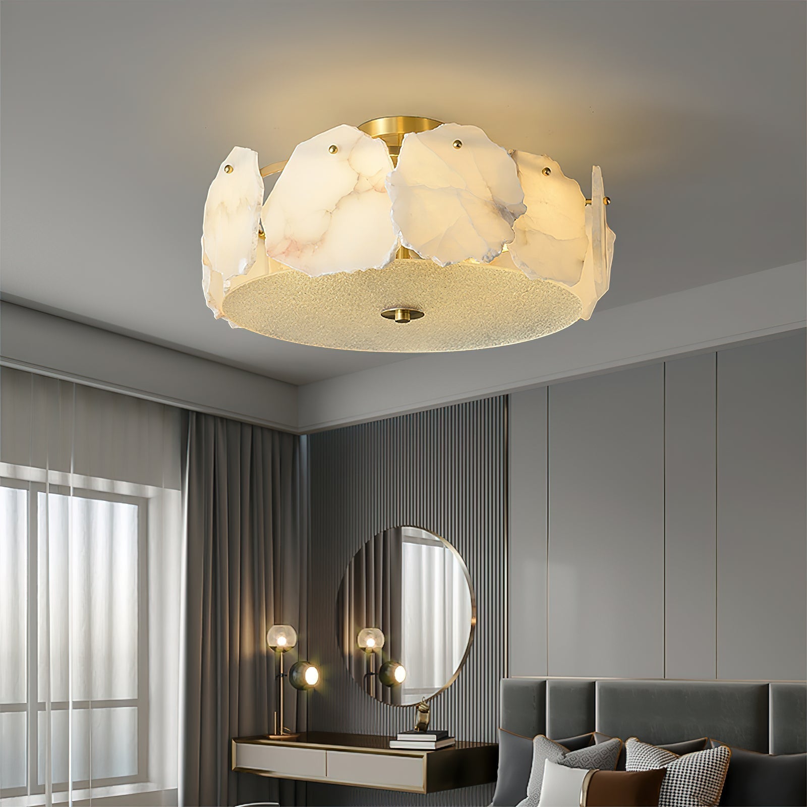 Gideon Sophisticated Disc Flat Alabaster Glass Ceiling Light-Neutral Decor
