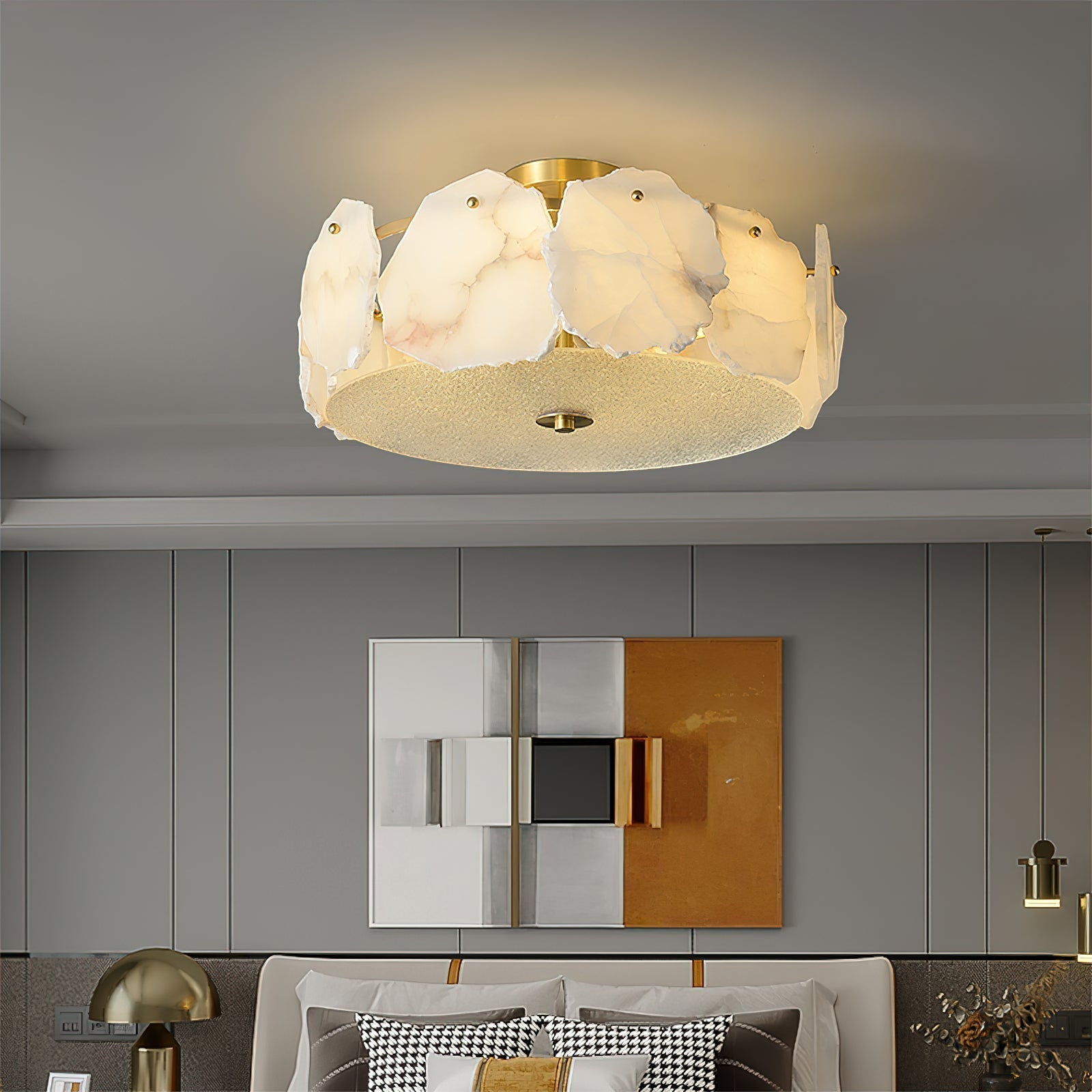 Gideon Sophisticated Disc Flat Alabaster Glass Ceiling Light-Neutral Decor