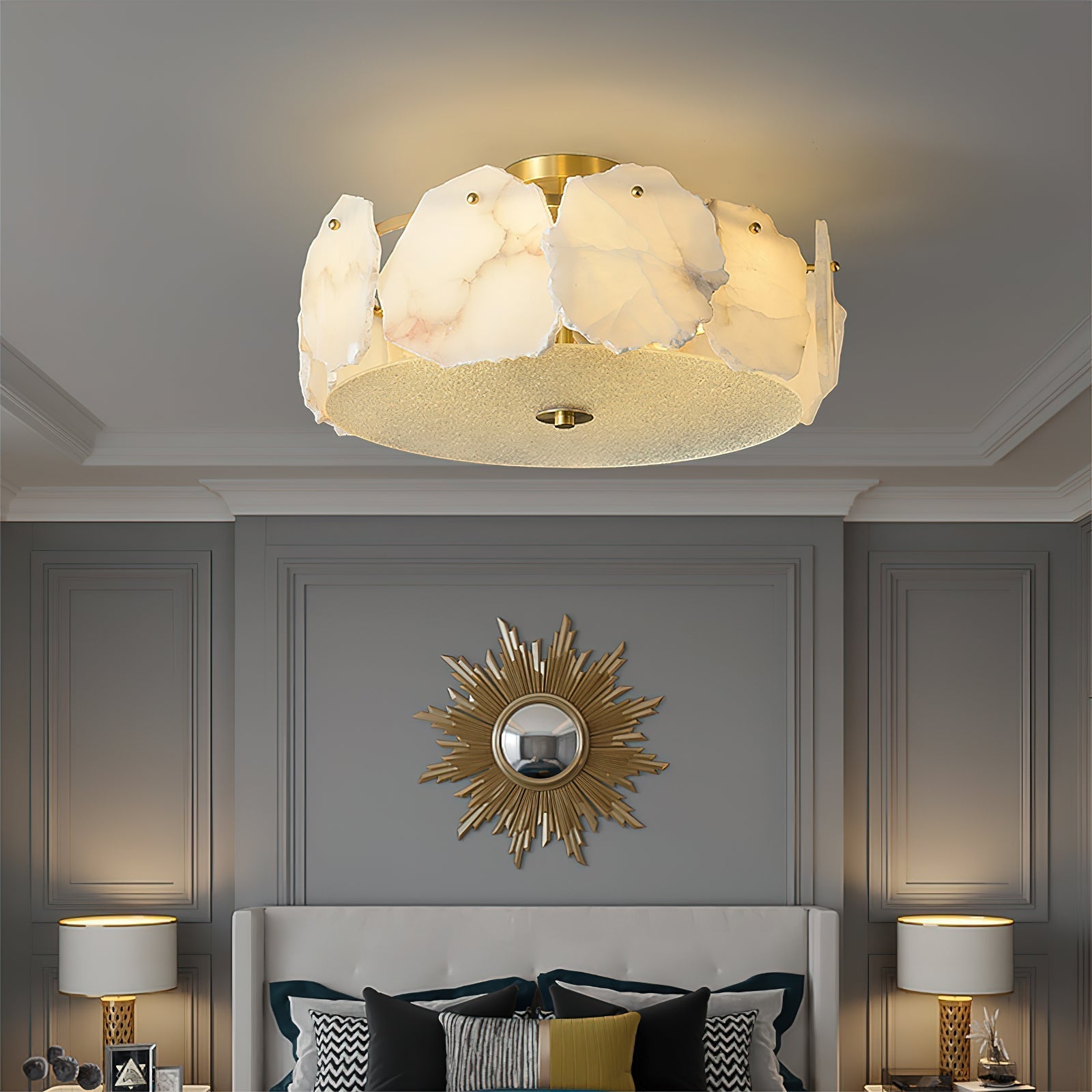 Gideon Sophisticated Disc Flat Alabaster Glass Ceiling Light-Neutral Decor
