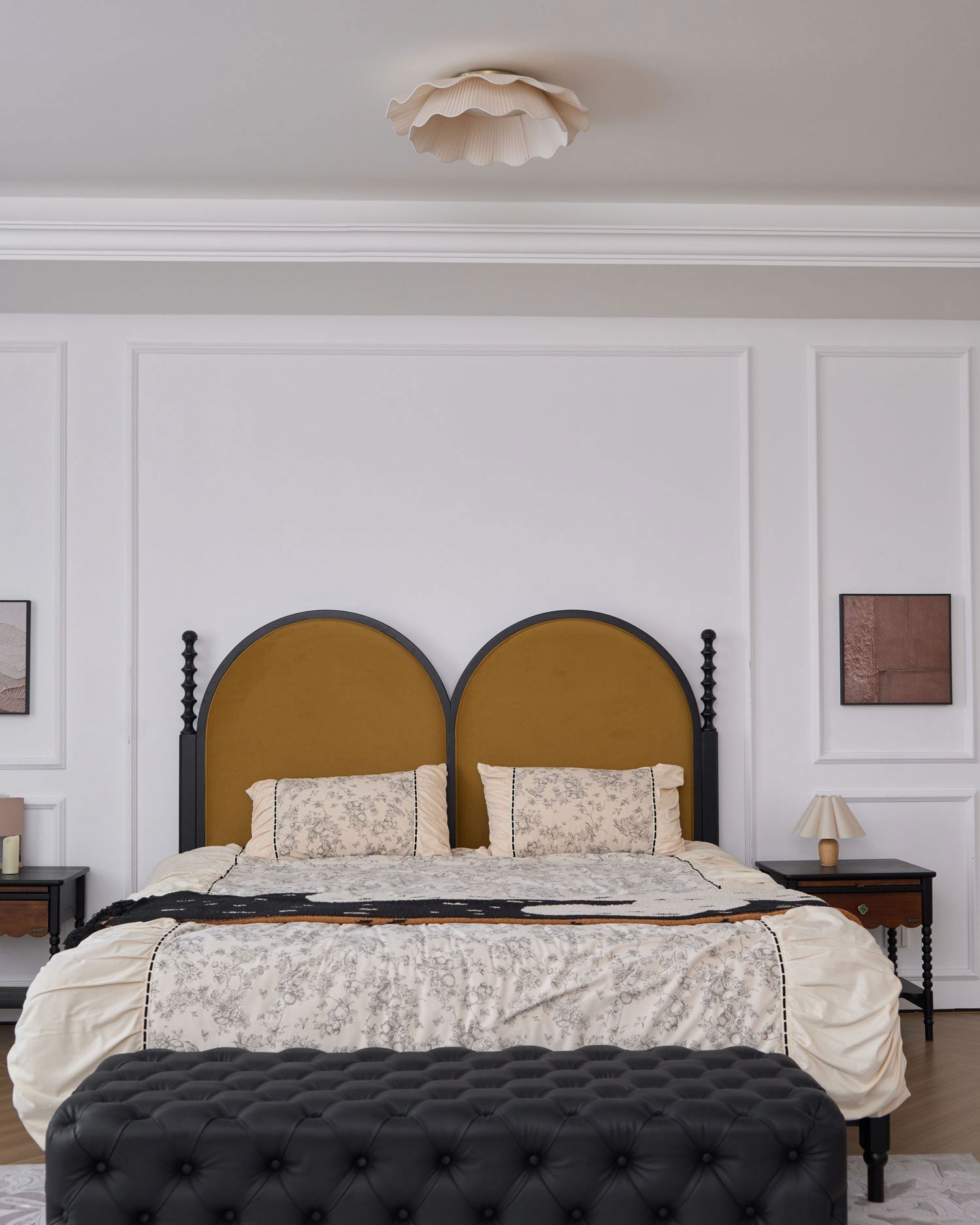Mylirira Premium Elegance Wave Brass Fabric Ceiling Lamp-Neutral Decor