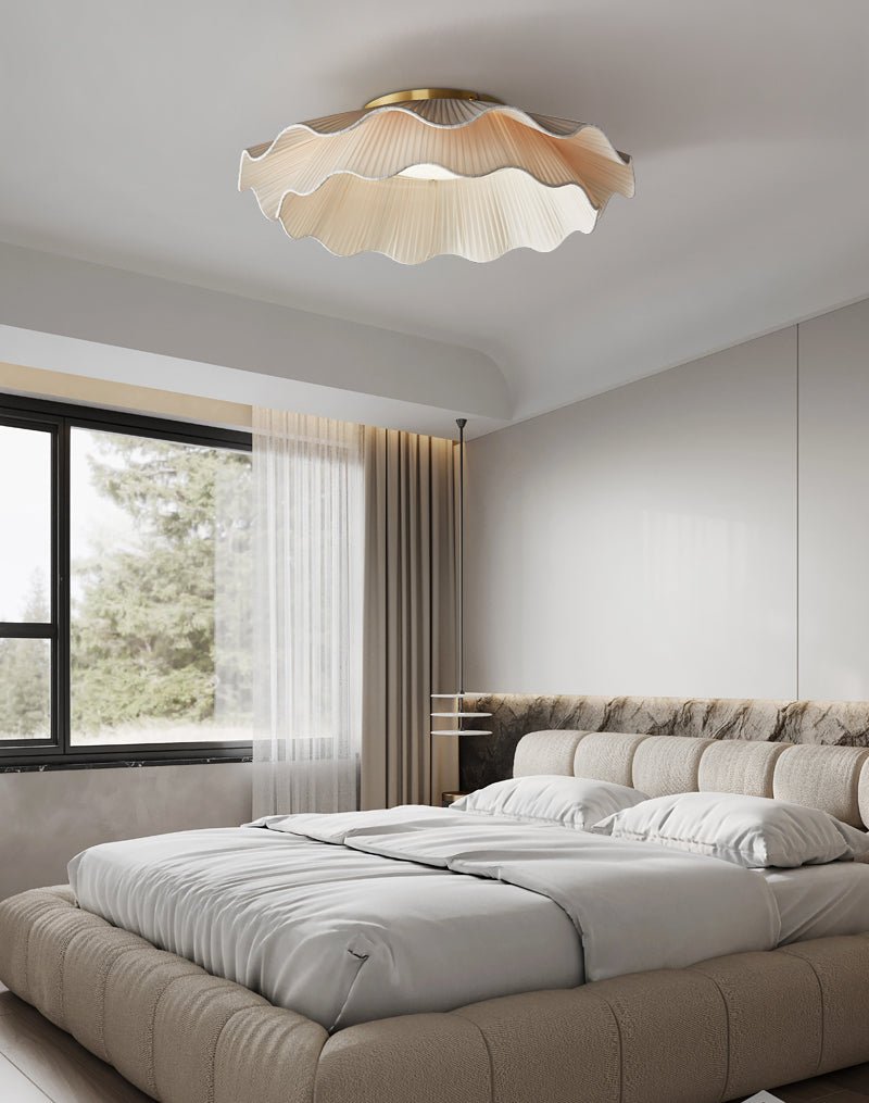 Mylirira Premium Elegance Wave Brass Fabric Ceiling Lamp-Neutral Decor